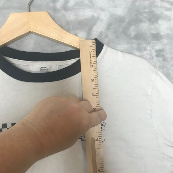 Vans Off The Wall Crop Top Womens S White Black Long Sleeve Crew Checkerboard - Picture 9 of 10